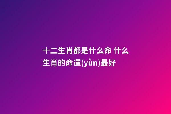 十二生肖都是什么命 什么生肖的命運(yùn)最好